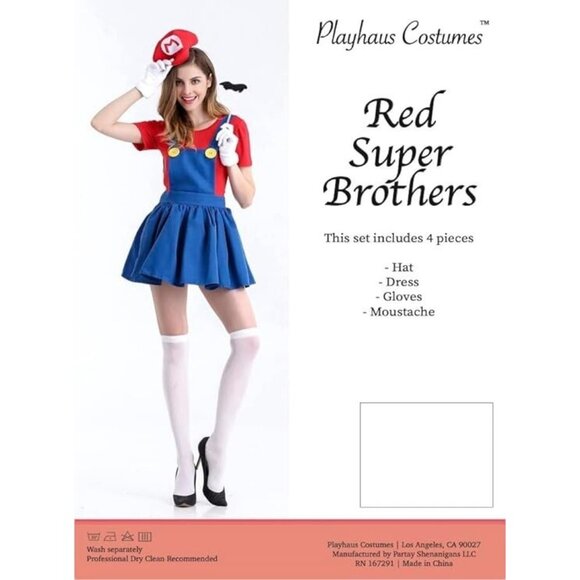 Sexy SUPER MARIO cosplay  Video Game Character  4pc Costume WOMENS SZ LARGE 8/10 - Picture 2 of 12